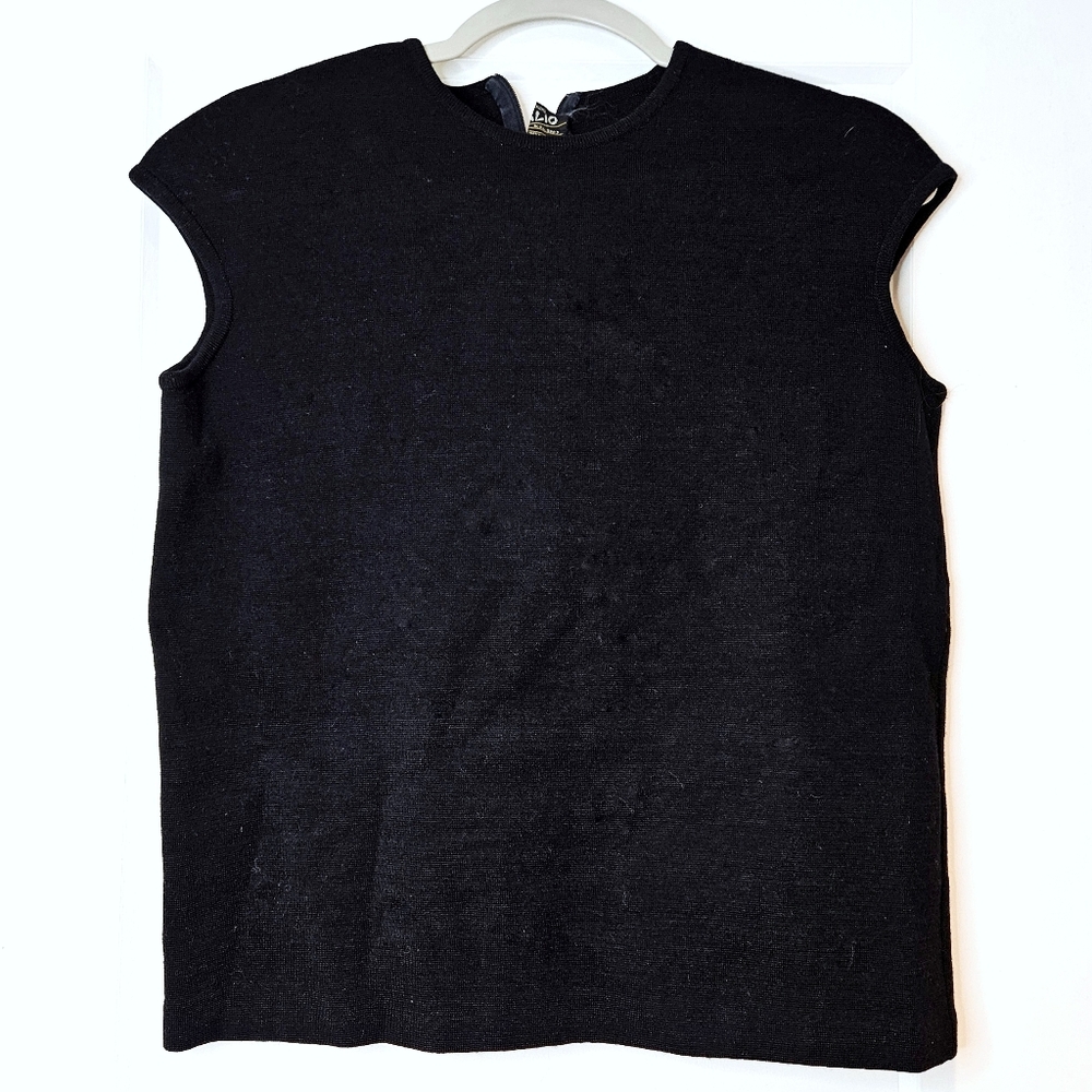 Vintage Palio Black Wool Boxy Shell Top Cap Sleeve Minimalist Zip